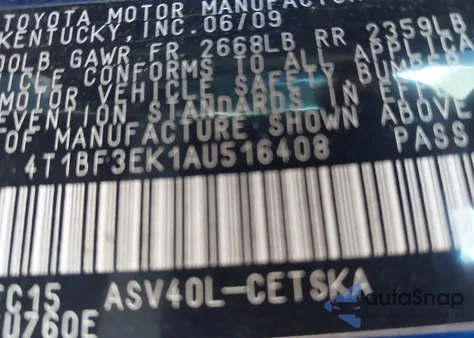 2010 Toyota Camry Se from USA, damaged, VIN 4T1BF3EK1AU516408